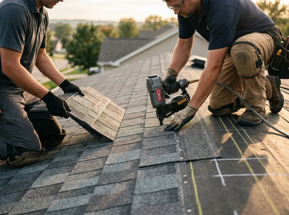 Professional roofer working on a residential roof in South Euclid